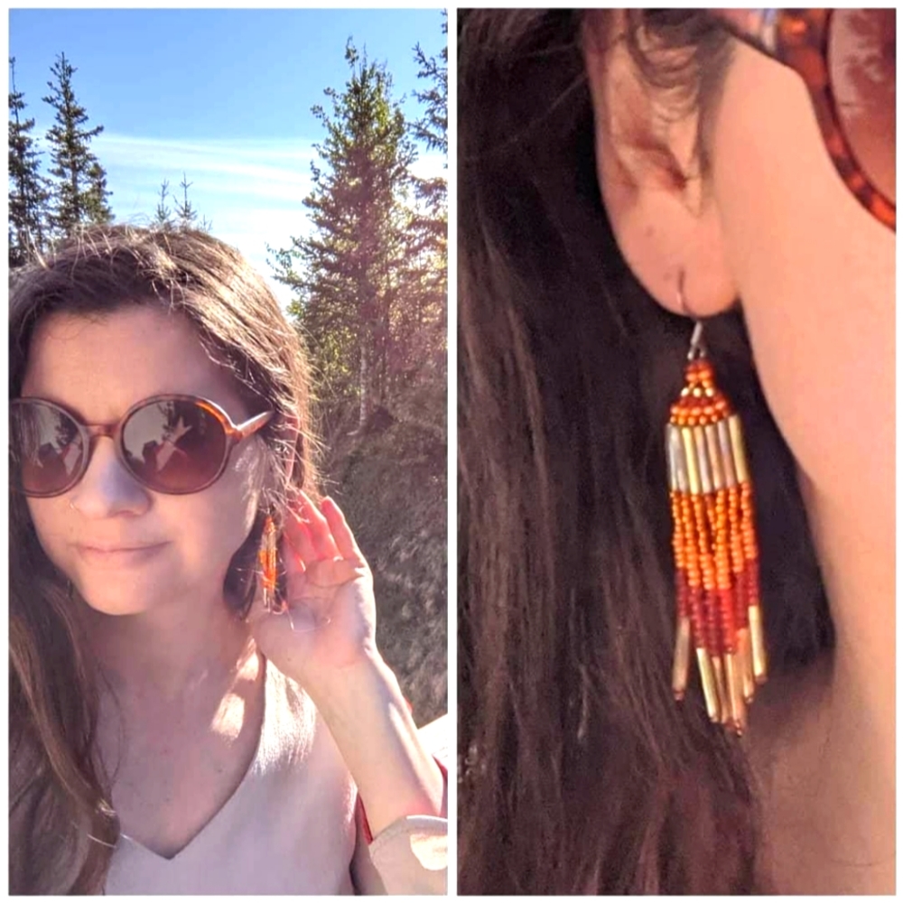 Handmade beaded earrings orange and gold